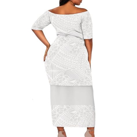 none Islander Women, Samoan Patterns, Samoan Dress, Polynesian Dress, Plus Size Two Piece, White On White, Island Style, Samoa, Two Piece Dress