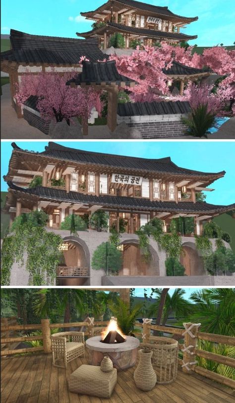 Japanese Mansion Exterior, Japanese House Layout, Cottage Core Bloxburg House, Bloxburg Cottage, Bloxburg House Builds, Castle House Design, Minimalist Bloxburg, House Ideas Modern, Mansion Exterior