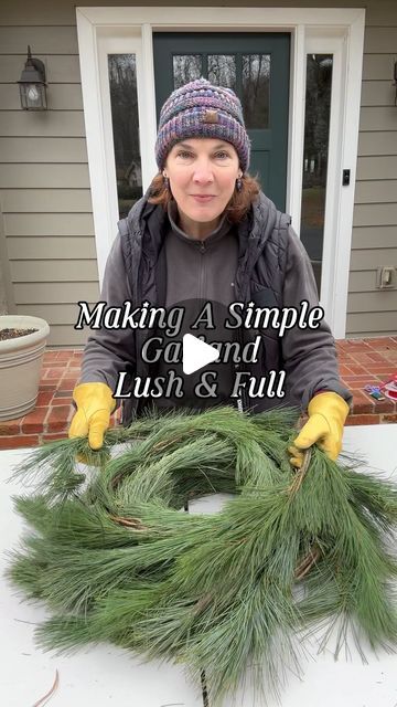 Audra Chalfant Matlack on Instagram: "Easy DIY (ish) trick to make lush, full garland for your holiday decor. #holiday #holidaydecor #garland #diy #holidayvibes #evergreens #lifeatthenest" How To Make A Christmas Door Garland, How To Make A Pine Wreath, Garland On Doorway, Diy Live Wreath Christmas, How To Make Pine Garland, Diy Real Garland Christmas, Over Door Christmas Garland, Real Pine Garland Diy, Yule Outdoor Decorations