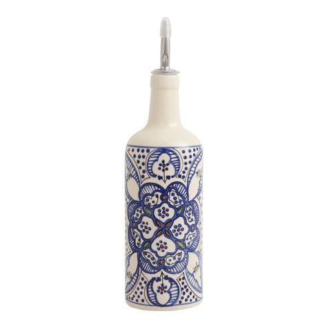 White And Blue Ceramic, Northern Africa, Airtight Storage, Ceramic Bottle, Oil Storage, Traditional Artwork, Storage Canisters, Ceramic Spoons, Medallion Design