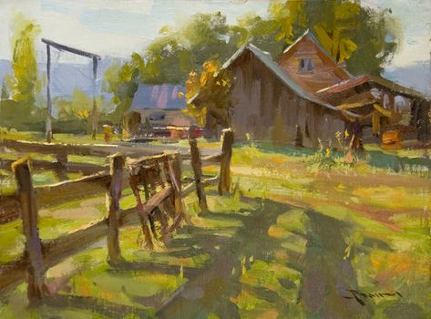 Medieval Environment, Homestead Farmhouse, Farm Scene Painting, Landscape Reference, Watercolor House Painting, Farm Scenes, Farm Paintings, Barn Painting, Farm Art