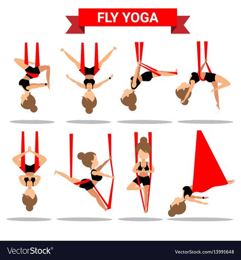 Set of fly yoga positions design Royalty Free Vector Image Yoga Trapeze Exercises, Flying Yoga, Yoga Trapeze, Air Yoga, Aerial Yoga Hammock, Aerial Yoga Poses, Yoga Hammock, Aerial Hammock, Aerial Fitness