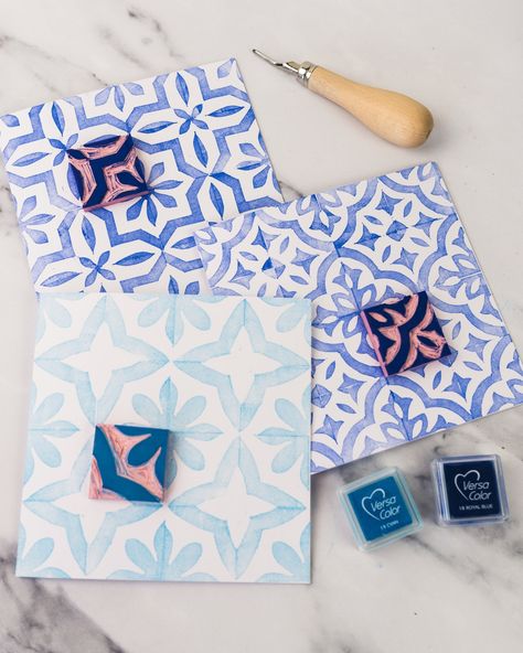 Block Print Tile Patterns – Lou Davis Block Prints Pattern, Block Printing Pattern, Block Printing Ideas Design, Tile Stamp, Block Printing Ideas, Block Printing Designs, Print Making Designs, Block Print Designs, Block Print Pattern