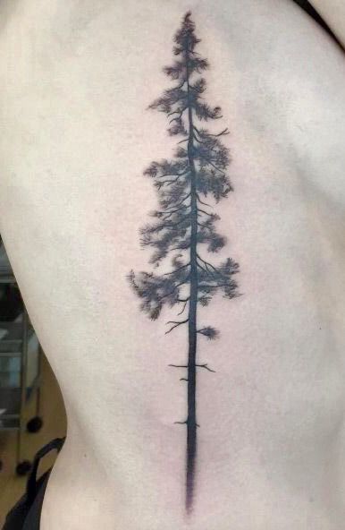 Tree Tattoo Side, Jagua Henna, Tattoo Tree, Pine Tree Tattoo, Leg Art, 100 Tattoo, Tree Tattoo Designs, Side Tattoos, Rib Tattoo