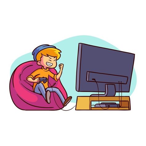 Illustrated boy playing video game | Free Vector #Freepik #freevector #character #home #game #person Playing Video Game Poses Drawing, Doodles Bonitos, Play Game Online, Game Illustration, Game Video, Game Concept, Boys Playing, Game Icon, Vector Character