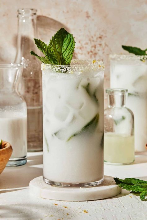 Coconut Mocktail Recipes, Aesthetic Mocktails, Fresh Moodboard, Summer Mocktail Recipes, Mocktail Party, Coconut Mojito, Mocktail Drinks, Mojito Mocktail, Mix Drinks