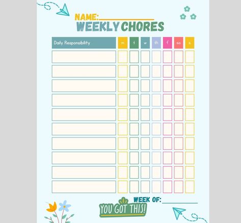 Excited to share this item from my #etsy shop: chore list for kids, weekly chore list, printable chore list, printable cleaning list Chore List Printable, Weekly Chore List, Weekly Chore Chart, Chore List For Kids, Chore Checklist, Weekly Chore Charts, Incentive Chart, Weekly Chores, Chore List