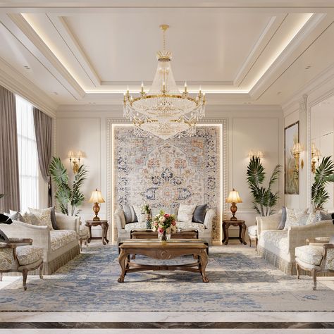 Majlis Interior Design :: Behance Classical Ceiling Design, Majlis Interior Design, Neo Classical Interiors, Majlis Design, Drawing Room Design, Classic Interior Design, Neo Classical, Interior Work, Neo Classic