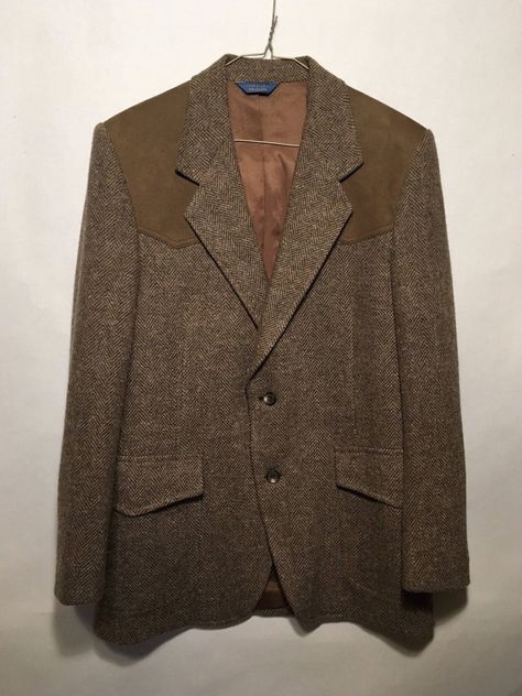 Pendleton Wool Tweed Blazer Jacket Herringbone Suede Elbow Patch & Yoke Western Men's 38 USA by TheVintageWest on Etsy Western Blazer, Elbow Patch Blazer, Tweed Men, Elbow Patch, Pendleton Wool, Elbow Patches, Tweed Blazer, Men Clothes, Blazers For Men