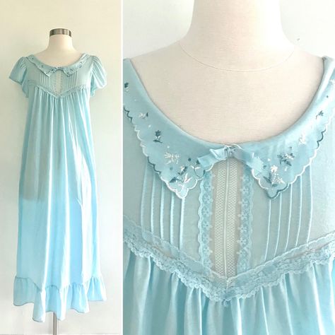 Vintage 80’s Blue Lace Pajamas Sleepwear Dress Lingerie Nwt Deadstock Vintage Late 70’s Early 1980’s Blue Lace Pajamas Sleepwear Dress Lingerie Nwt Deadstock. Light Blue With Lace & Flower Details. Nwt New With Tags Unused Deadstock. Made In The Usa. Small Spot Near Shoulder-See Pic. Vintage Size M Measurements Bust:36-38” Waist:46” Hips:48” Shoulder To Hem:48” 50s Pajamas Vintage, Vintage Pajamas Women, 1950s Sleepwear, Ladybug Redesign, 1980 Dress, Vintage Fashion 1980s, Short Slip Dress, Lace Pajamas, Lingerie Slip Dress