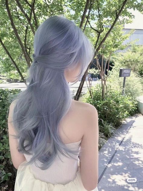 Pastel Blue Hair Aesthetic, Cute Hair Colours, Long Grey Hair, Periwinkle Hair, Lisa Hair, Holographic Hair, Light Blue Hair, Wishlist Ideas, Korean Hair Color