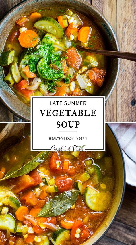 Summer Vegetable Soup, Soup With Basil, Summer Soup Recipes, Garden Vegetable Soup, Vegan Vegetable Soup, Simple Soup, Vegetable Soup Healthy, Veg Soup, Summer Soup