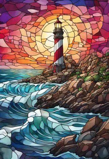 Stained Glass Art Drawing, Lighthouse Stained Glass Pattern, Vitraj Art, Stained Glass Painting Canvas, Stained Glass Drawing, Stained Glass Watercolor, Stained Glass Painting, Stain Glass Window Art, Glass Painting Patterns