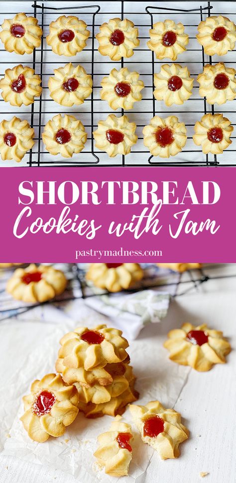 Shortbread And Jam Cookies, Strawberry Jam Shortbread Cookies, Shortbread With Jam, Easy Jam Cookies, Shortbread Cookie Recipe Easy, Cookies With Strawberry Jam, What To Make With Jam, Strawberry Butter Cookies, Desserts With Strawberry Jam