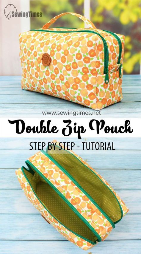 Travel Pouch Bag, Double Zipper Pouch Tutorial, Sewing Times, Makeup Pouch Diy, Syprosjekter For Nybegynnere, Double Zipper Bag, Toiletry Bag Pattern, Double Zipper Pouch, Pouch Diy