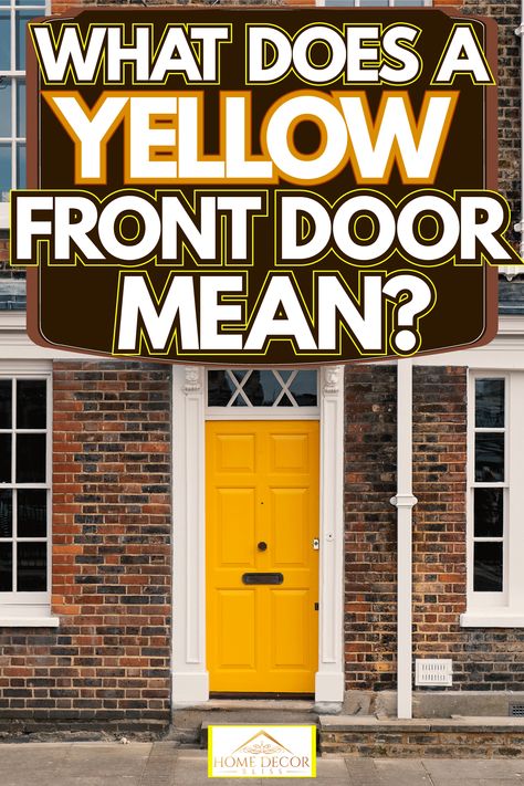 Red House Yellow Door, Mustard Yellow Front Door Brick House, Yellow Front Door Christmas Decor, Mustard Front Door Brick House, Yellow Front Door Interior, Exterior Painting Colors For House, Yellow Front Door Decor, Yellow Door On Brick House, Brown House Yellow Door