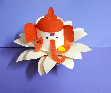 Diy Ganpati Idol With Paper, Paper Cup Ganesha Craft, Ganapati Craft For Kids, Ganpati Art And Craft For Kids, Ganpati Making For Kids, Diy Ganesha Crafts, Ganesha Making Ideas, Paper Ganesha Craft, Ganesha Crafts Ideas