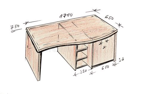 Freehand Drawing Sketches, Desk Drawing Sketch, Desk Sketch, Oblique Drawing, Doodle Techniques, Table Sketch, Table Drawing, Door And Window Design, Design Desks