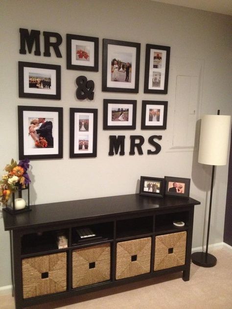 What a cute idea for a married couple! Vstupná Hala, Apartment Decorating, Picture Hanging, My New Room, First Home, 인테리어 디자인, My Dream Home, Home Deco, Home Projects