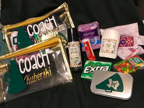 Cheer Emergency Kit, Cheerleading Snacks, Cheer Survival Kit, Cheer Swag, Cheer Camp Gifts, Cheer Accessories, Cheer Hacks, Cheer Team Pictures, Competition Cheer