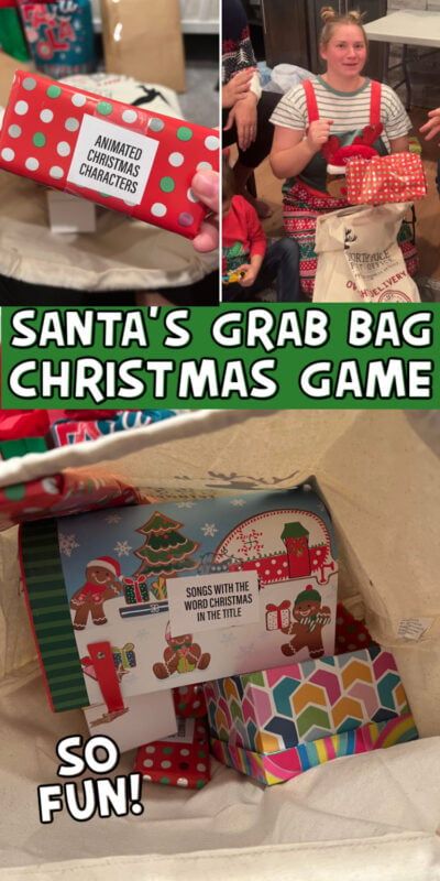 Santa's Grab Bag Game, Hot Potato Christmas Game, Christmas Eve Game Ideas, Present Games Christmas, Santa’s Grab Bag Game, Christmas Grab Bag Games, Christmas Diy Games, Fun Christmas Gift Exchange Games, Grab Bag Games Gift Exchange