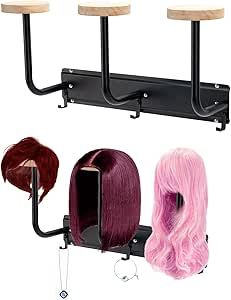 Telawsfun Wig Hanger Holder Rack for Multiple Wigs, Wall Mounted Hanging Wig Stand with 3 Hooks, Metal & Wooden Stable Wig Organizer for Wig Display, Storage Wig Hanger Ideas, Wig Stands Ideas, Wig Holder Ideas, Wig Stand Ideas, Wig Storage Ideas, Wig Organizer, Wigs Storage Ideas, Wig Hanger, Wig Storage