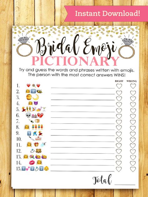 Printable EMOJI Pictionary bridal shower game حفل توديع العزوبية, Wedding Games For Guests, Bridal Party Games, Emoji Pictionary, Bridal Games, Bridal Shower Printables, Printable Bridal Shower Games, Wedding Shower Games, Bridal Shower Diy