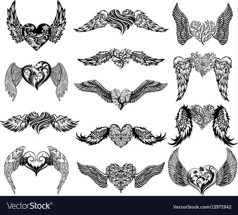 Wing Neck Tattoo, Wings Tattoo Meaning, Hearts With Wings, Small Angel Wing Tattoo, Angel Sleeve Tattoo, Beautiful Angel Tattoos, Heart With Wings Tattoo, Wing Tattoos On Back, Alas Tattoo