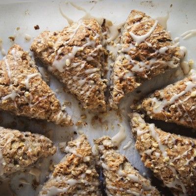 Banana Bread Scones with Maple Glaze Pumpkin Scones, Breakfast Goodies, Red Bowl, Cinnamon Chips, Harvest Pumpkin, Candied Ginger, Maple Glaze, King Arthur Flour, Pineapple Coconut