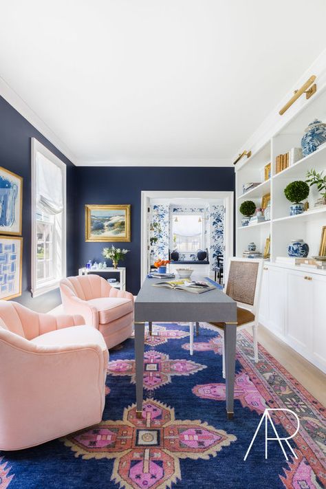 A Preppy Space in Portland with Domino Magazine! — Alyssa Rosenheck — The New Southern Caitlin Wilson, Modern Colonial, Craft Room Office, Home Office Space, Office Inspiration, Blue Walls, Home Office Design, Decoration Design, Home Office Decor