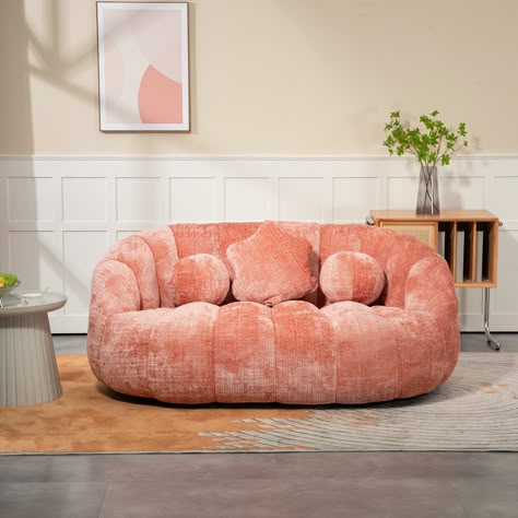 【High Density Foam Filling】 ：This sofa is filled entirely with high quality, high density, high resilience memory foam.The sofa gives your back and hips reliable support, offering a comfortable sitting experience.Overstuffed chairs are extremely durable… Studio Living Room Ideas, Light Pink Sofa, Cute Couches, Beanbag Couch, Oversized Bean Bag Chairs, Colorful Couch, Funky Bedroom, Big Bean Bags, Giant Bean Bag Chair