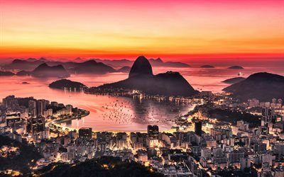 Rio de Janeiro, sunset, panorama, harbor, summer travel, Brazil, South America for desktop free. Pictures for desktop free Wallpaper Chromebook, Bora Bora Activities, Brazil Wallpaper, Wallpaper Pc 4k, Brazil Cities, Sunrise Wallpaper, Wallpapers Pc, Desktop Background Images, Cities Skylines