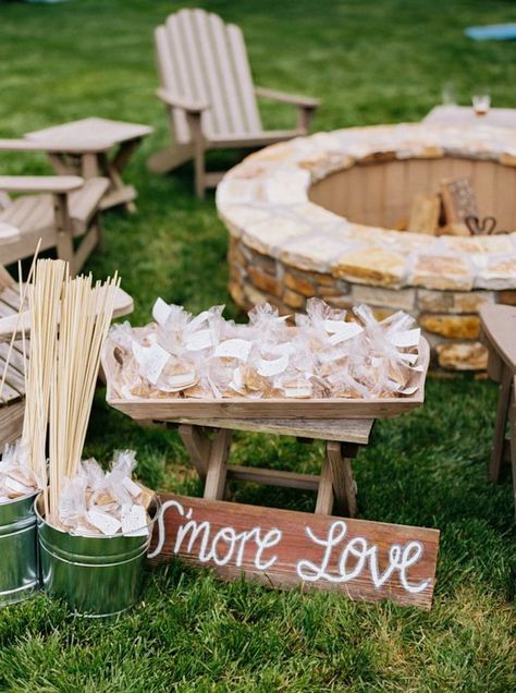 Smores Station, Backyard Bridal Showers, Backyard Wedding Decorations, Fall Backyard, Small Backyard Wedding, Wedding Backyard Reception, Backyard Reception, Rustic Backyard, Yard Wedding