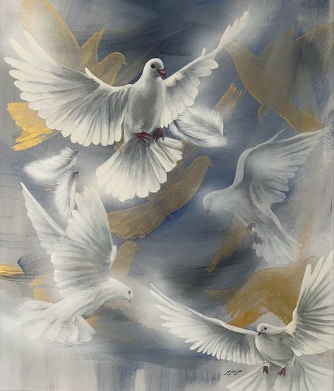 Acrylic painting, flying pigeons Peaceful Painting Ideas On Canvas, Abstract Birds Painting Acrylics, Dove Painting, Chalk Pastel Art, Bird Watercolor Paintings, Bird Paintings, Chalk Pastel, Birds In The Sky, Bird Watercolor