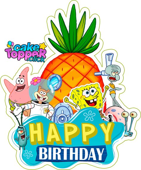 Spongebob Theme Party Games, Spongebob Topper Printable, Spongebob Cake Topper Printables Free, Spongebob Cake Topper Printable, Spongebob Printables, Spongebob Cake Topper, Happy Birthday Spongebob, Anchor Stencil, Spongebob Birthday Cake