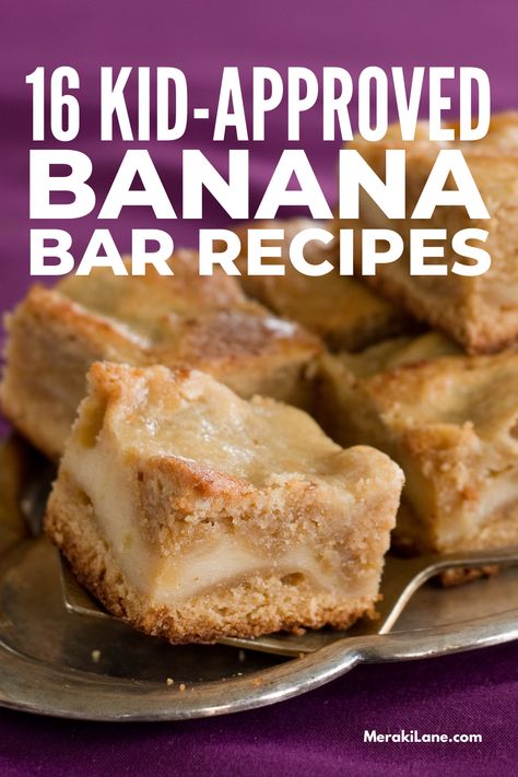 16 Simple Banana Bar Recipes That Hit The Spot | If you’re wondering what to do with that bunch of bananas on your kitchen counter, these simple kid-friendly banana bar recipes will not disappoint! Mix them with oats and nuts for a nutritious breakfast, add peanut butter for a protein-packed snack, top with cream cheese frosting for a decadent dessert... the possibilities are endless! Don't have ripe bananas? We're also sharing our best hacks to teach you how to ripen bananas quickly. 3 Banana Recipes Healthy, Hidden Banana Recipes, Recipes Using Lots Of Bananas, What To Make With 4 Ripe Bananas, What Can You Use Ripe Bananas For, What To Make With 2 Bananas, Recipe For Over Ripe Bananas, 3 Ripe Bananas Recipes, Recipes Using Two Ripe Bananas