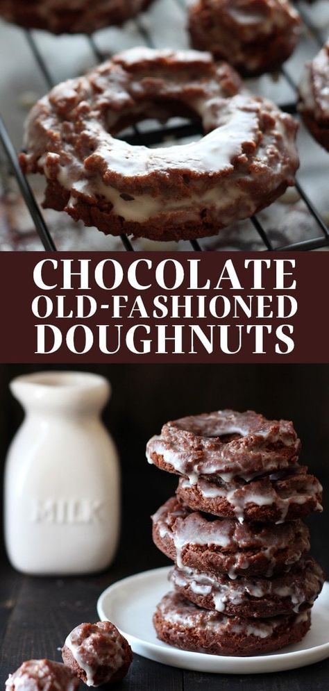 Homemade Chocolate Old-Fashioned Doughnuts are coated in glaze and taste just like the cakey ones at your favorite bakery! No yeast makes this fried recipe simple. #oldfashioneddonut #sourcreamdoughnut #oldfashioned Donuts Photography, Wallpaper Chocolate, Donuts Wallpaper, Donat Glaze, Classic Chocolate Cake, Donuts Donuts, Baked Donut Recipes, Glazed Donuts, Donuts Recipe