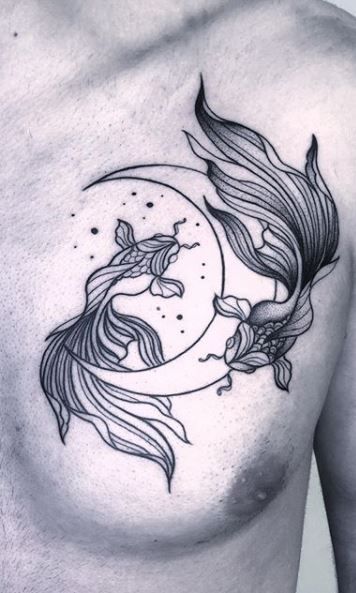 <<Check out more Pisces tattoos #tattoomenow #tattooideas #tattoodesigns #tattoos #pisces #zodiac Pisces Witch Tattoo, Pisces Drawing Ideas, Pisces Tattoo Women, Aquarius And Pisces Tattoo, Picies Tattoos, Pisces Moon Tattoo, Picies Zodiac Tattoo, Piceses Tattoo, Pisces Goddess Tattoo