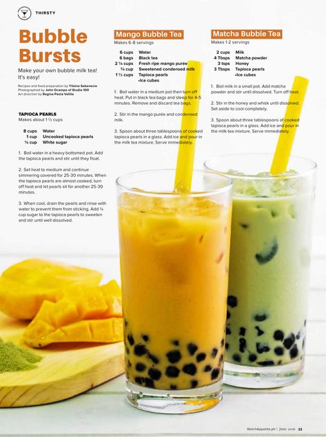 Mango Bubble Tea AND Matcha Bubble Tea Mango Bubble Tea Recipe, Vegan Bubble Tea, Bubble Tea Cocktail, Pineapple Boba Tea Recipe, Matcha Boba Tea Recipe, Bubble Tea Ideas, Mango Boba Tea Recipe, Mango Milk Tea Recipe, Matcha Bubble Tea Recipe