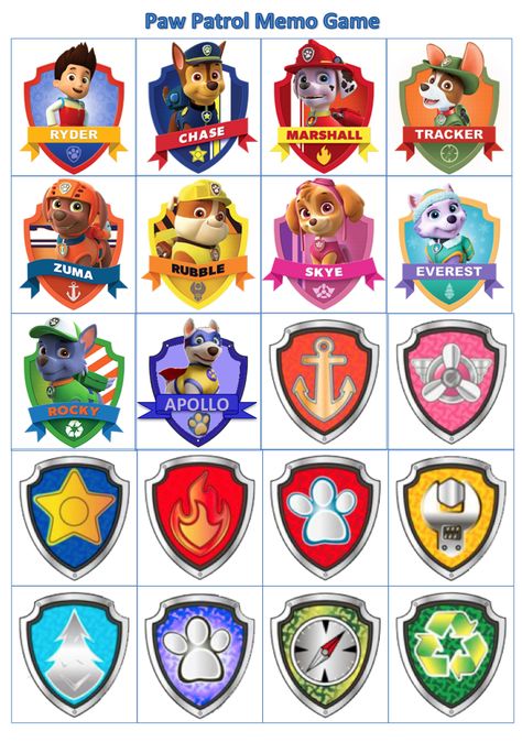 Paw Patrol - Pup-badge memo game Paw Patrol Pup Tags, Pow Patrol Birthday Theme, Paw Patrol Badges Printable Free, Paw Patrol Crafts, Paw Patrol Badge Printable, Birthday Party Games Ideas, Paw Patrol Party Printables, Paw Patrol Theme Party, Paw Patrol Party Ideas