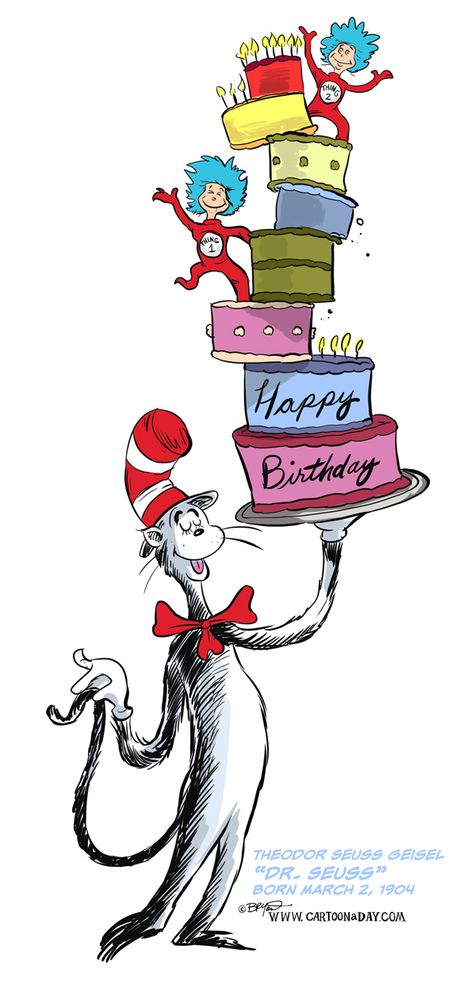 dr-seuss-birthday-cartoon-598 Dr Seuss Preschool Theme, Dr Seuss Drawings, Happy Birthday Dr Suess, Dr Seuss Illustration, Seuss Snacks, Seuss Decorations, Dr Seuss Posters, Dr Suess Characters, Dr Seuss Snacks