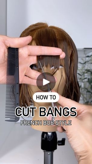 Diy French Bob Haircut, How To Cut French Bangs Tutorial, French Bob Styling, Diy Bangs Cut, French Bangs Tutorial, How To Cut French Bangs, French Bob Bangs, Styling Short Bangs, Cut Bangs Diy Tutorials