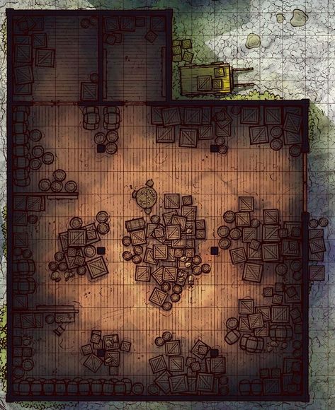 Dnd Battle Maps Warehouse, Dnd Bandit Hideout Map, Dnd Warehouse Map, Warehouse Battlemap, Grid Rpg, Dnd Backgrounds, Fantasy City Map, Call Of Cthulhu Rpg, Dnd World Map