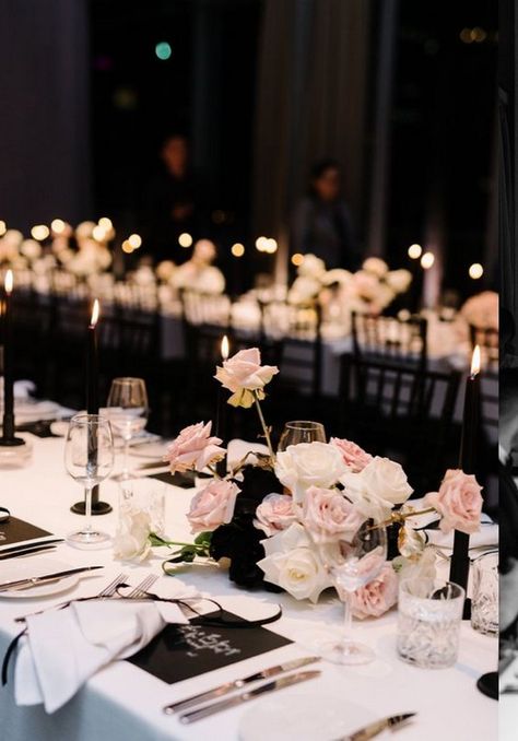 20 Modern Blush and Black Wedding Color Ideas | Roses & Rings - Part 2 Blush And Black Wedding, Blush Pink And Black Wedding, Dresses Hairstyles, Cakes Decor, Simple Wedding Centerpieces, Wedding Color Ideas, Orchid Wedding, Black White Wedding, Wedding Mood