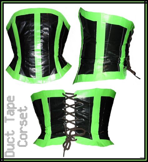 Green n Black Duct Tape Corset by Tweenie188 on deviantART Duct Tape Costumes, Duck Tape Dress, Duct Tape Clothes, Diy Goth Clothes, Corset Diy, Duct Tape Dress, Anything But Clothes, Tape Fashion, Junk Kouture