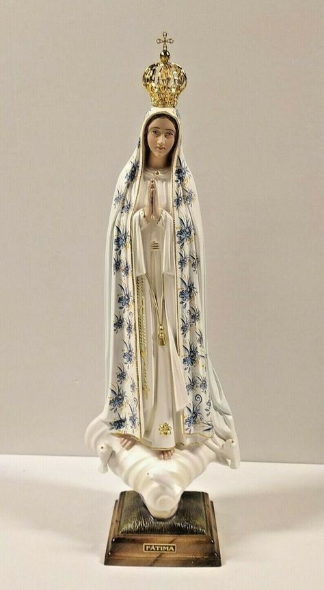 Statue of Our Lady of Fatima made of resin glass, with attention to every detail, finely decorated by hand with a particular floral finish, of artisan production. Size of the statue: cm 61 (24,01 inches). This statue, an object of the highest quality, can also be exhibited outside because it is affected by atmospheric agents and is the result of the work of skilled craftsmen. All the design and processing phases are carried out in full respect of the environment. For an excellent success of the Catholic Church Stained Glass, Pictures Of Mary, Catholic Decor, Catholic Statues, Images Of Mary, Lady Of Fatima, 18th Century Fashion, Blessed Virgin Mary, Caravaggio