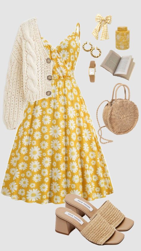 #sundress #dress #yellow #modestfashion #vintage #beauty #aesthetic #cardigan #churchoutfit #summer #outfit #spring #easter #outfitinspo #beach #vacationoutfits Summer Church Outfit, Aesthetic Cardigan, Woman Tips, Church Outfit, Modesty Outfits, Cute Modest Outfits, Beauty Aesthetic, Sundress Dress, Dress Yellow