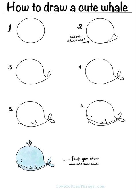 How to draw a cute whale in 6 steps | Art drawings for kids, Easy doodle art, Easy doodles drawings Trin For Trin Tegning, Whale Drawing, Easy Step By Step Drawing, Drawing Instructions, Cute Whale, Cute Whales, Easy Drawings For Kids, Easy Doodle Art, Easy Doodles Drawings