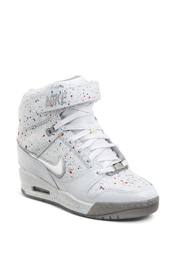 Nike 'Air Revolution Sky Hi' Hidden Wedge Sneaker (Women) available at #Nordstrom Nike Wedge Sneakers, Sneaker Wedges, Nike Wedges, Heel Sneakers, Wedge Trainers, Style Converse, Velcro Shoes, Fashion Shoes Sneakers, Nike Trainers