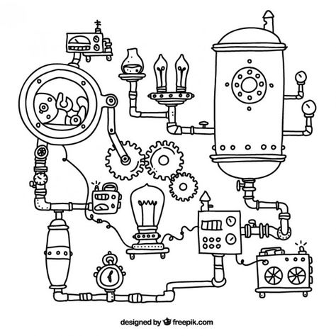 More than a million free vectors, PSD, photos and free icons. Exclusive freebies and all graphic resources that you need for your projects Steampunk Machine Illustration, Steampunk Machine Concept Art, Time Machine Drawing, Machines Drawing, Machinery Art, Machines Art, Steampunk Machine, Steampunk Machines, Electronic Drawing